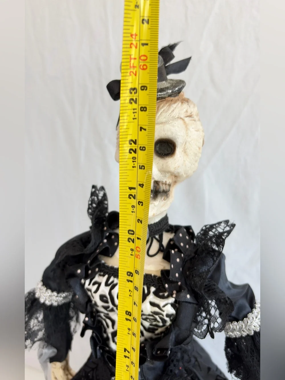 Halloween decor Day of the Dead skeleton doll Black Victorian Dress **Flawed